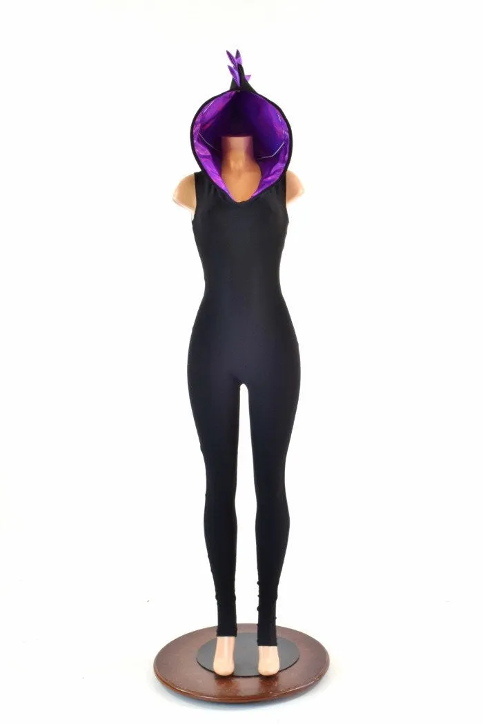 Black & Purple Hooded Catsuit