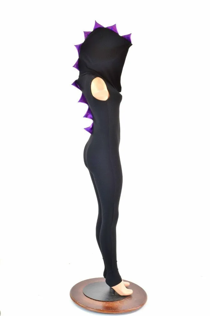 Black & Purple Hooded Catsuit