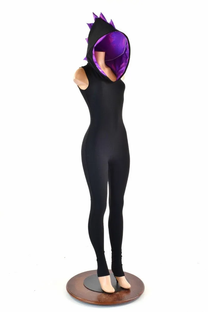 Black & Purple Hooded Catsuit