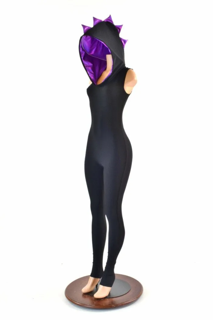 Black & Purple Hooded Catsuit