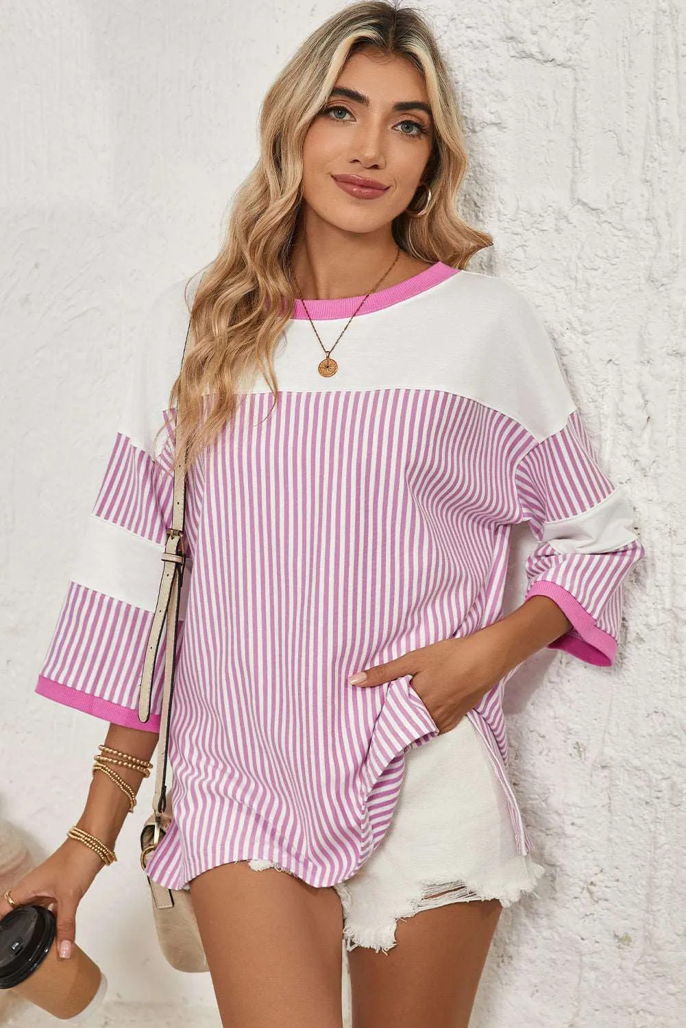 Black & White Striped Patchwork Oversized Tee – Bold Stripes, Unstoppable Vibes