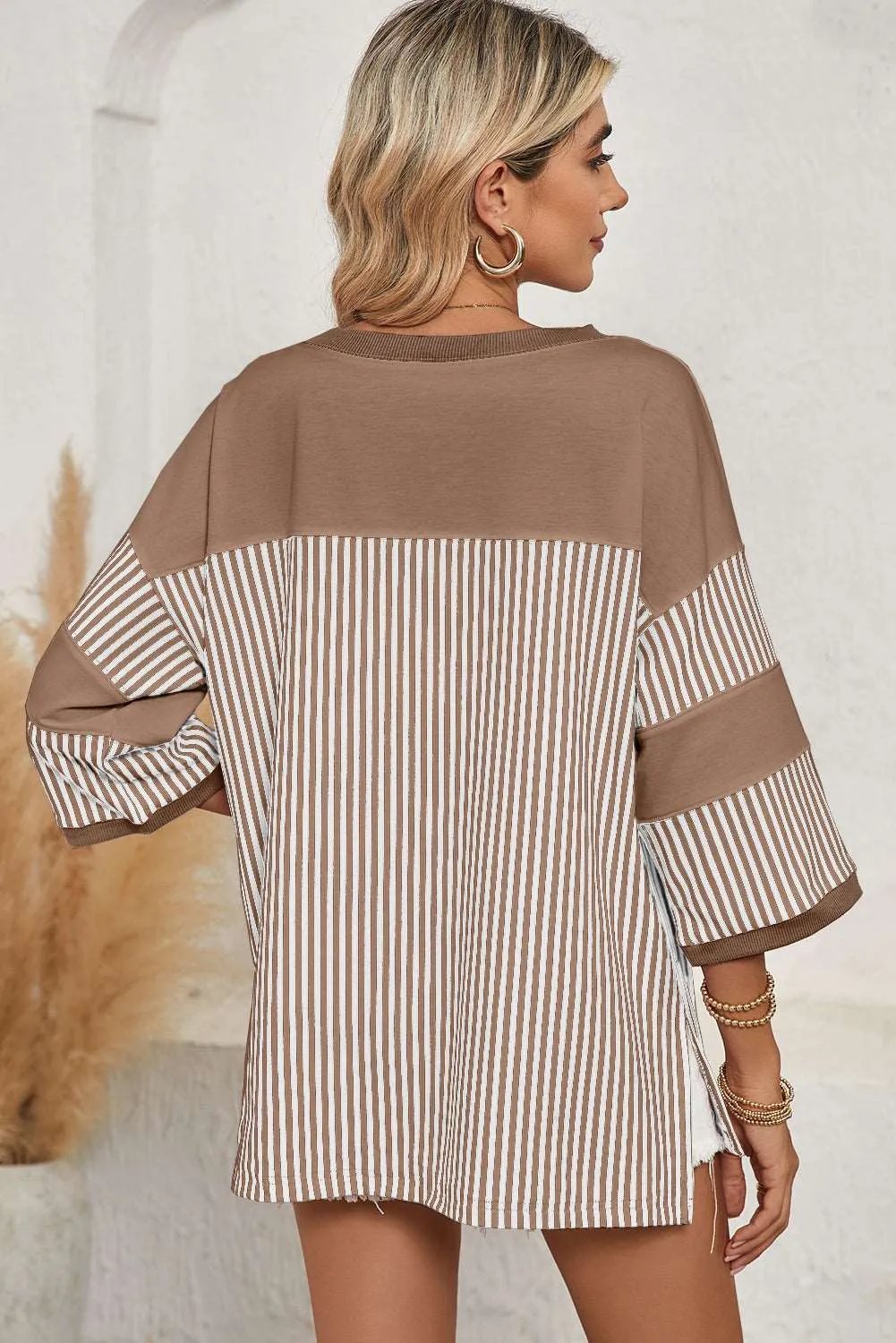 Black & White Striped Patchwork Oversized Tee – Bold Stripes, Unstoppable Vibes