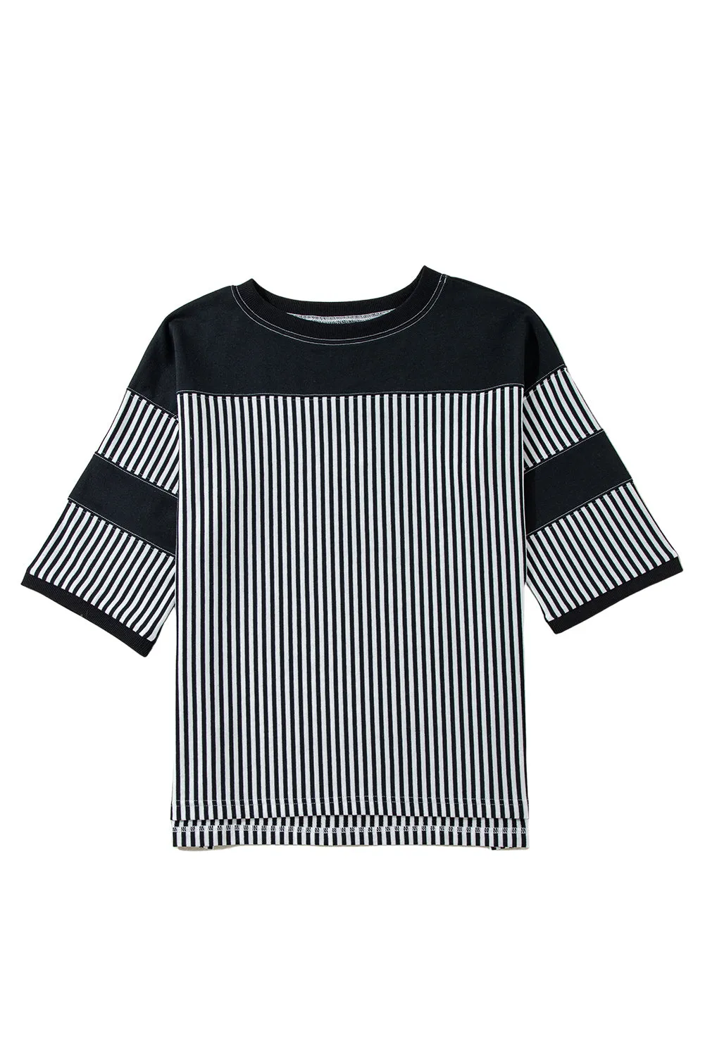 Black & White Striped Patchwork Oversized Tee – Bold Stripes, Unstoppable Vibes