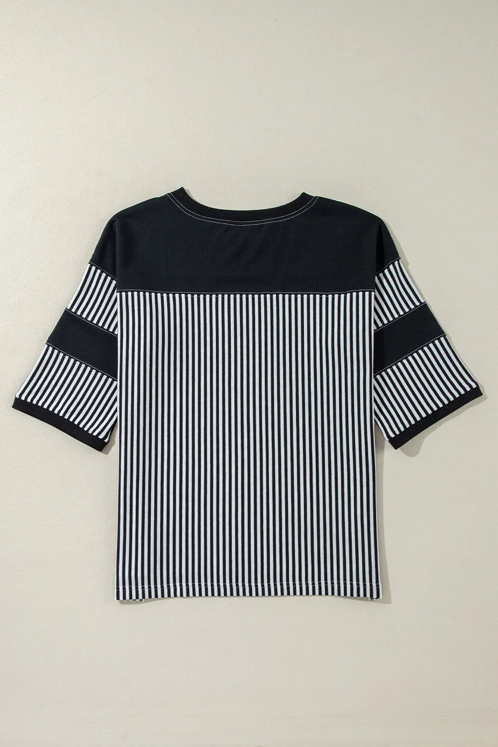 Black & White Striped Patchwork Oversized Tee – Bold Stripes, Unstoppable Vibes