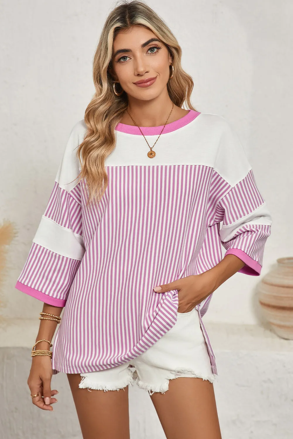 Black & White Striped Patchwork Oversized Tee – Bold Stripes, Unstoppable Vibes