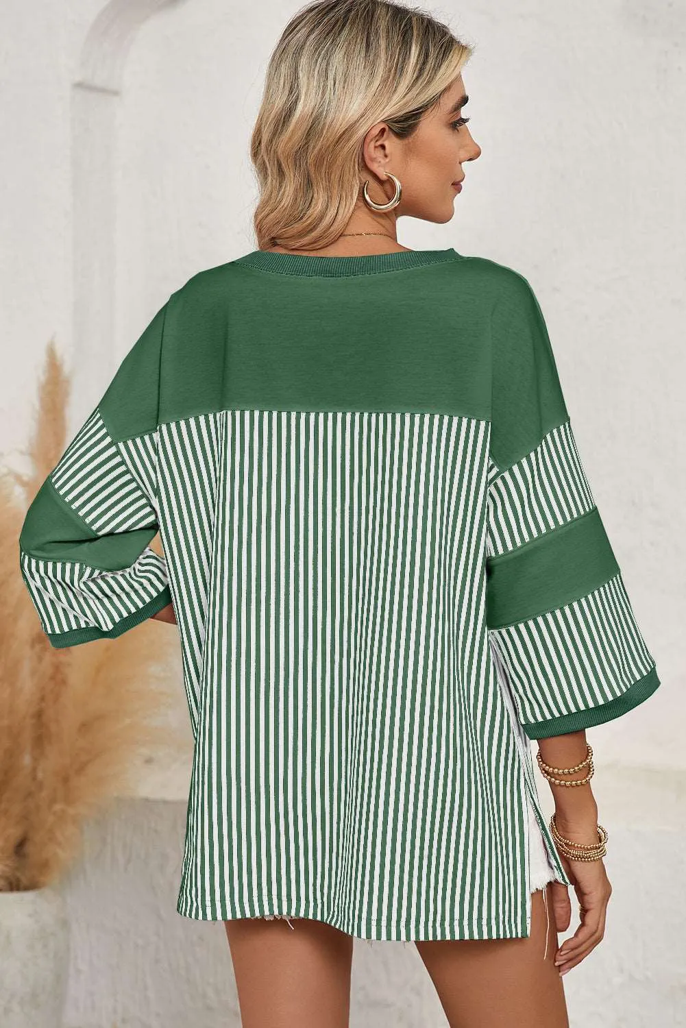 Black & White Striped Patchwork Oversized Tee – Bold Stripes, Unstoppable Vibes