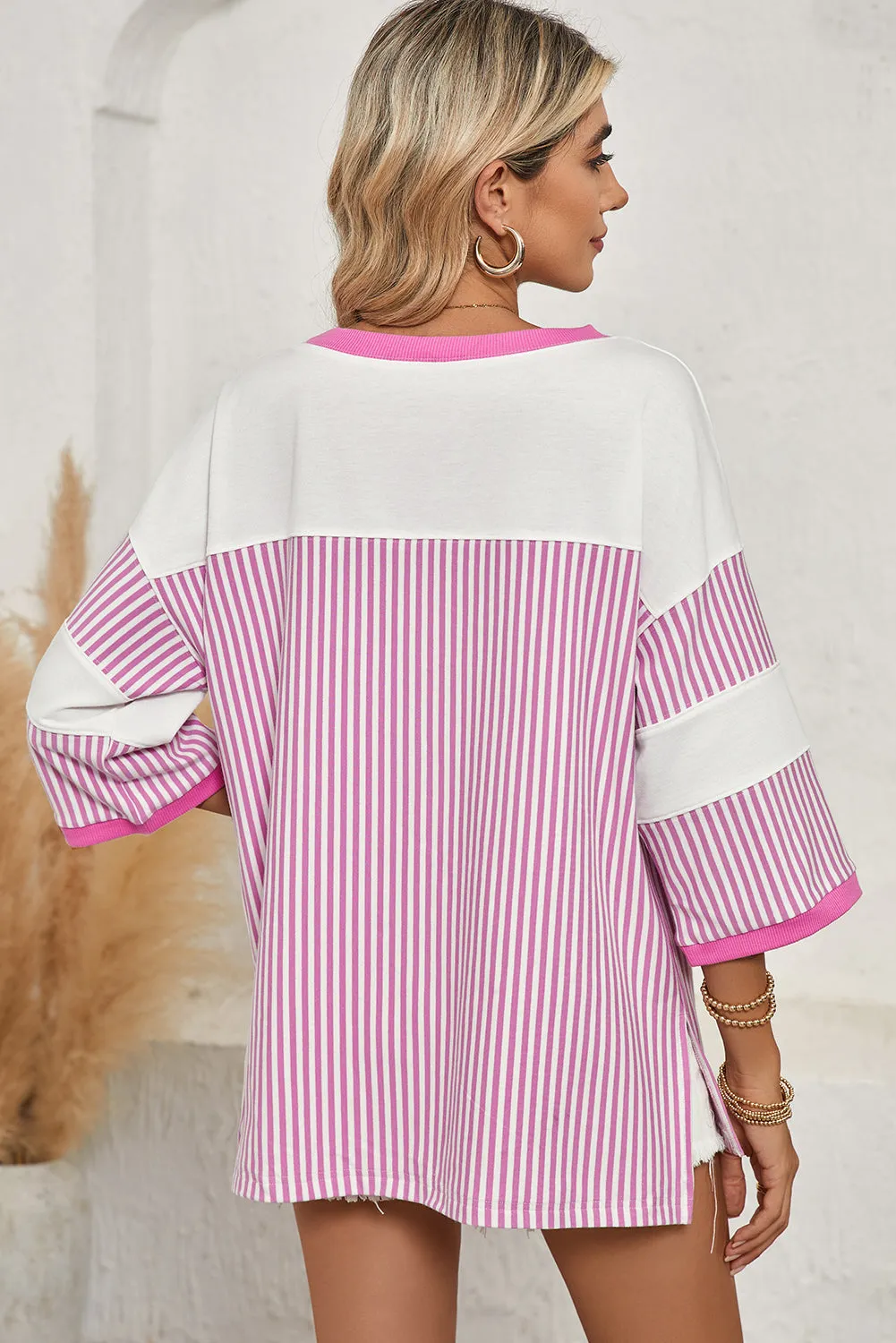 Black & White Striped Patchwork Oversized Tee – Bold Stripes, Unstoppable Vibes