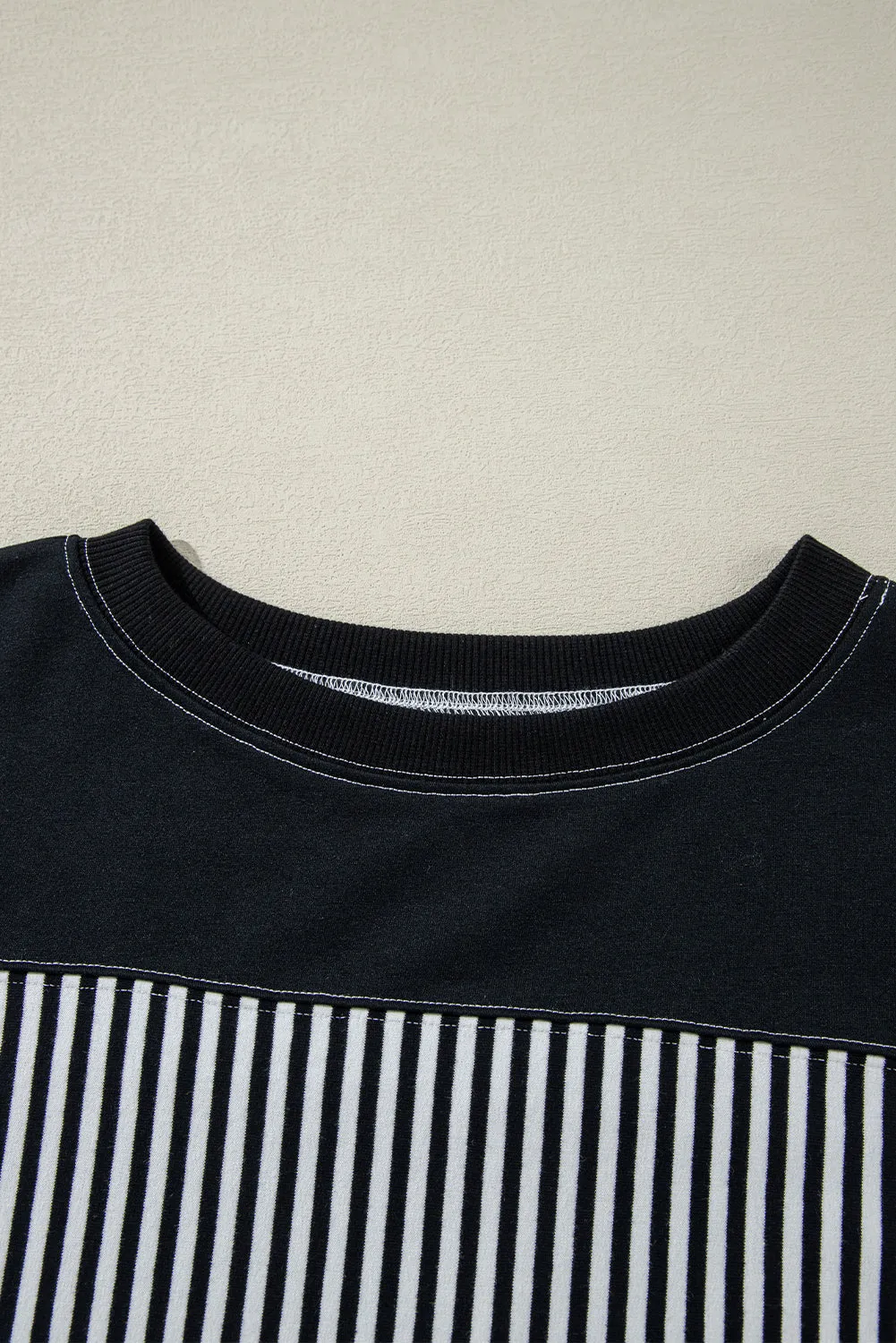 Black & White Striped Patchwork Oversized Tee – Bold Stripes, Unstoppable Vibes