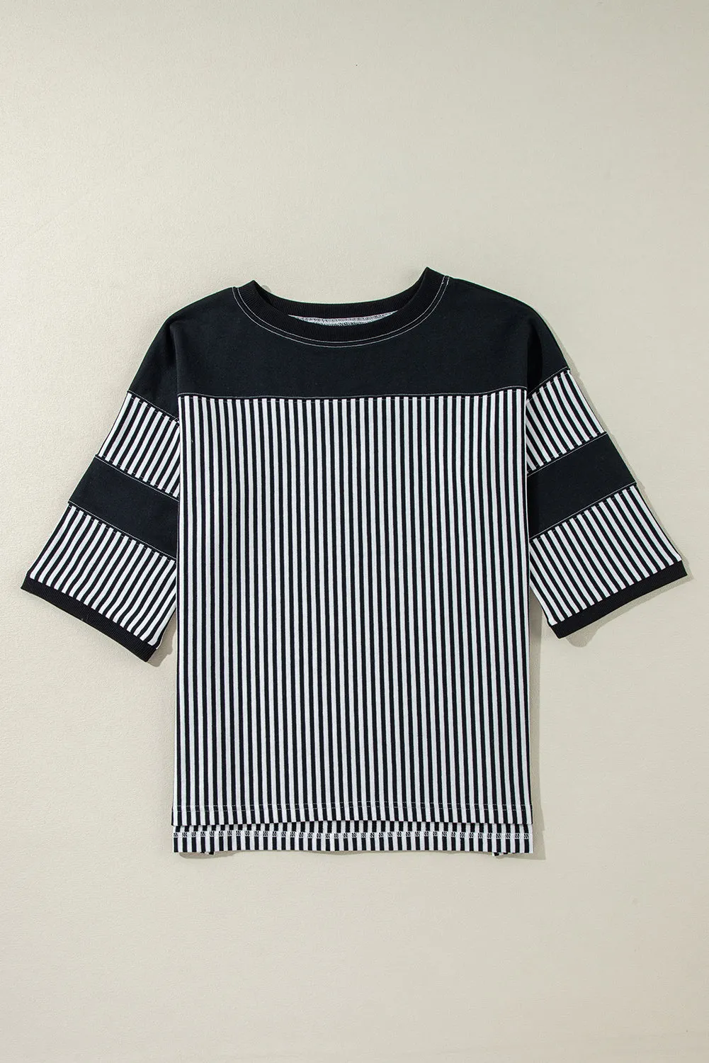 Black & White Striped Patchwork Oversized Tee – Bold Stripes, Unstoppable Vibes