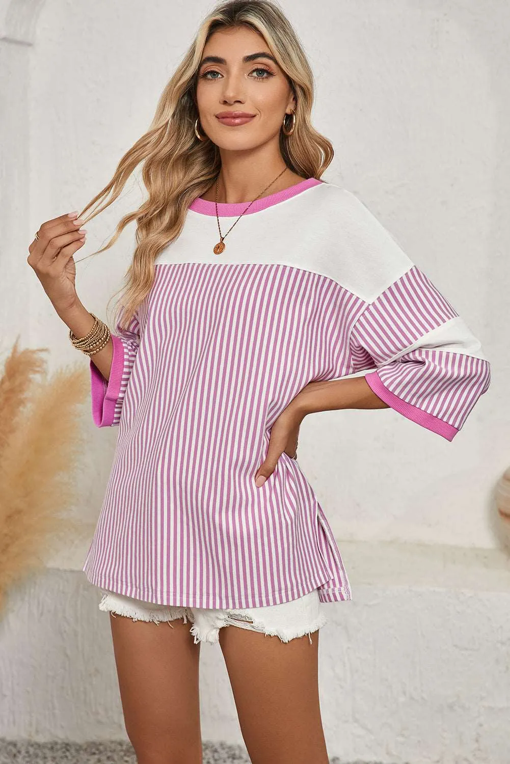 Black & White Striped Patchwork Oversized Tee – Bold Stripes, Unstoppable Vibes