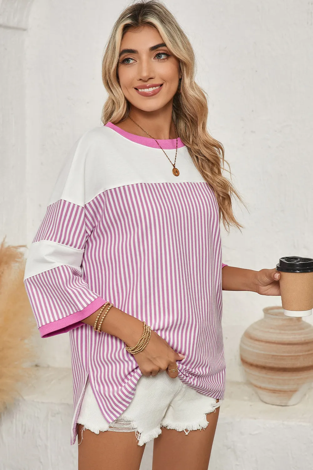 Black & White Striped Patchwork Oversized Tee – Bold Stripes, Unstoppable Vibes