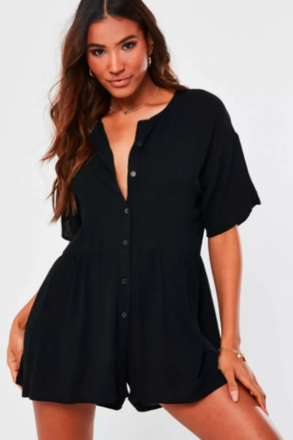 Black Button Down Romper