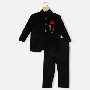 Black Checked Velvet Jodhpuri Coat With Pant