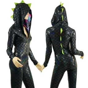 Black Dragon Hooded Catsuit with Zipper Front