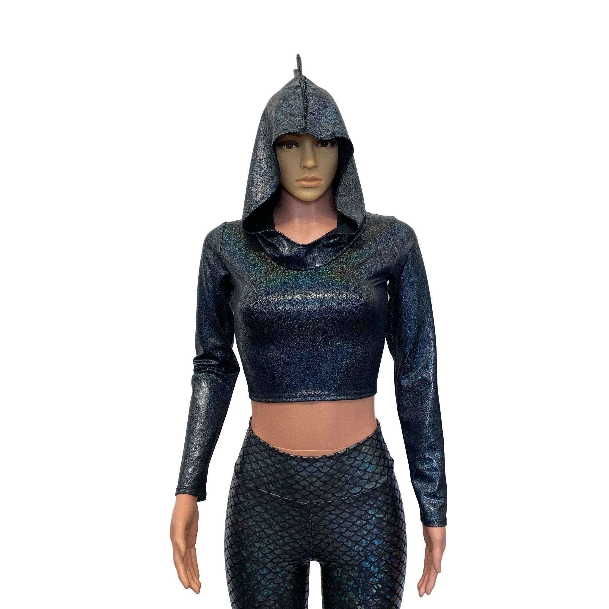 Black Dragon Spike Holographic Long Sleeve Hoodie Top