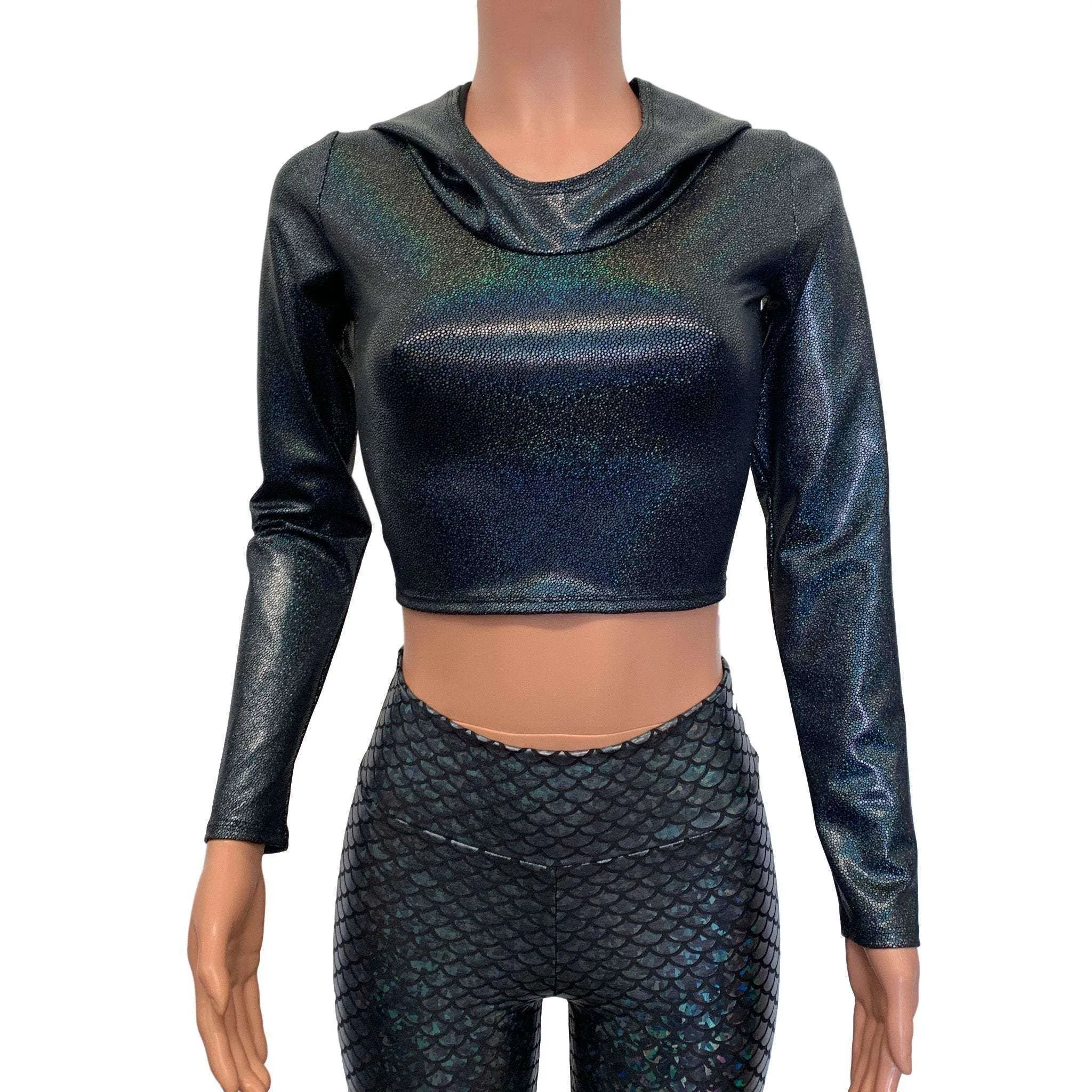 Black Dragon Spike Holographic Long Sleeve Hoodie Top