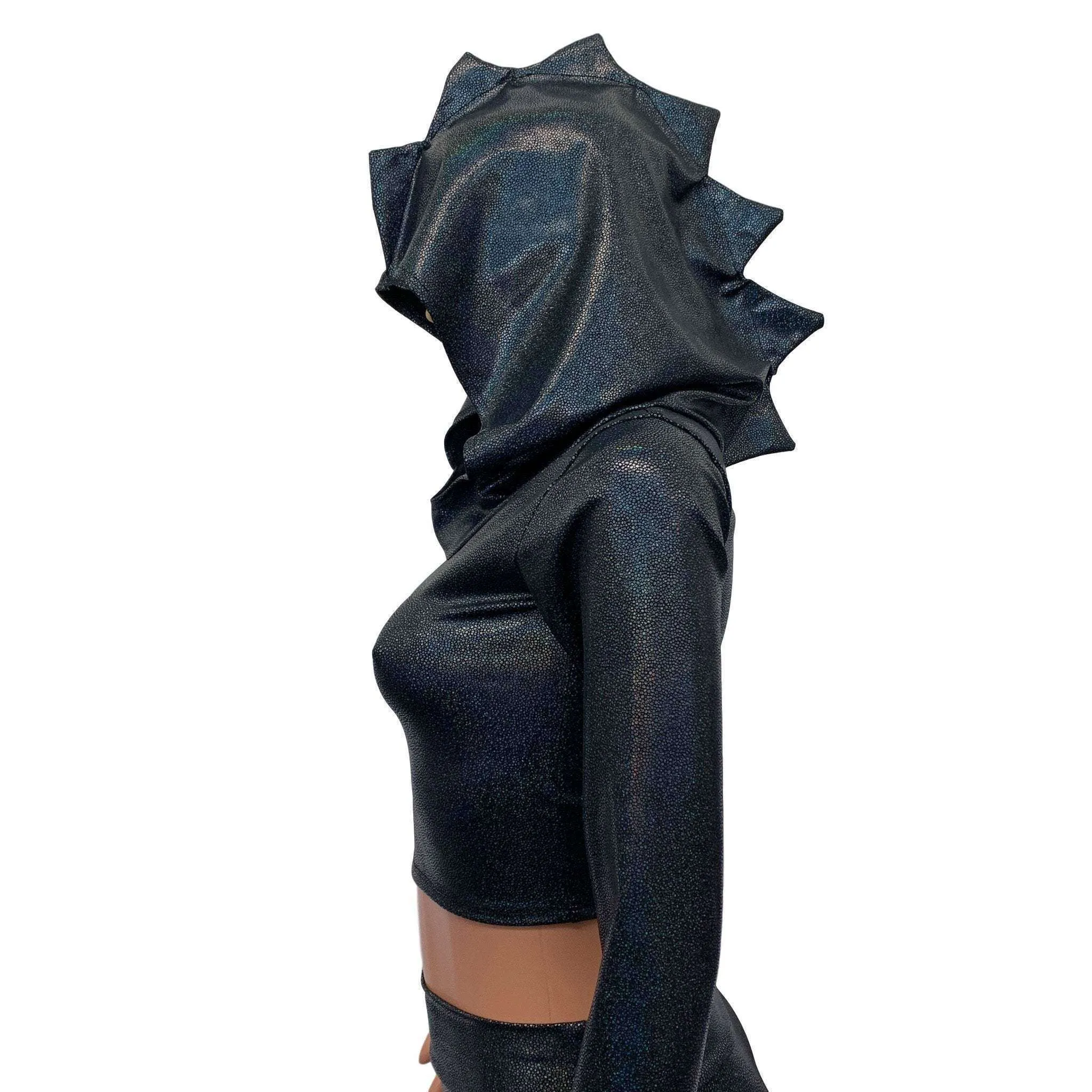 Black Dragon Spike Holographic Long Sleeve Hoodie Top