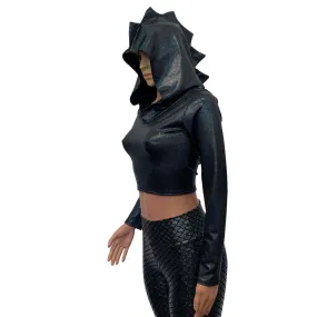 Black Dragon Spike Holographic Long Sleeve Hoodie Top