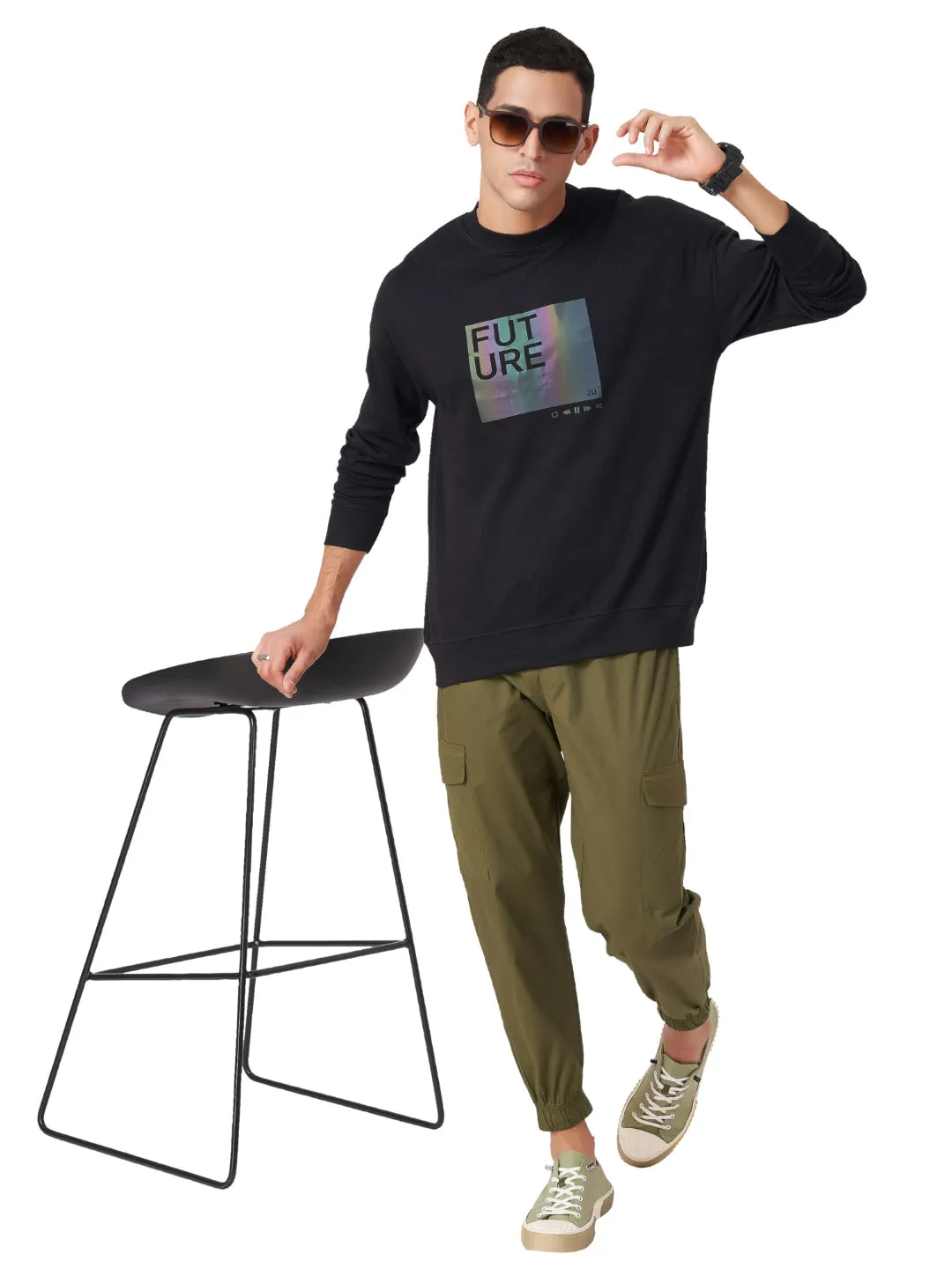 Black Full Sleeve Holographic Oversized T-Shirt