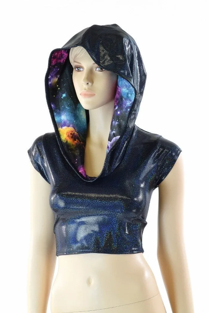 Black Holographic Galaxy Crop Hoodie