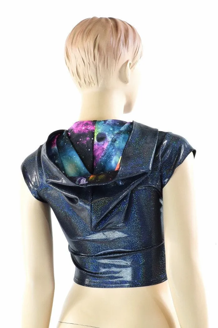 Black Holographic Galaxy Crop Hoodie