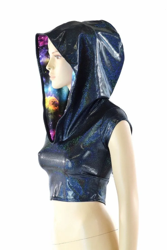 Black Holographic Galaxy Crop Hoodie