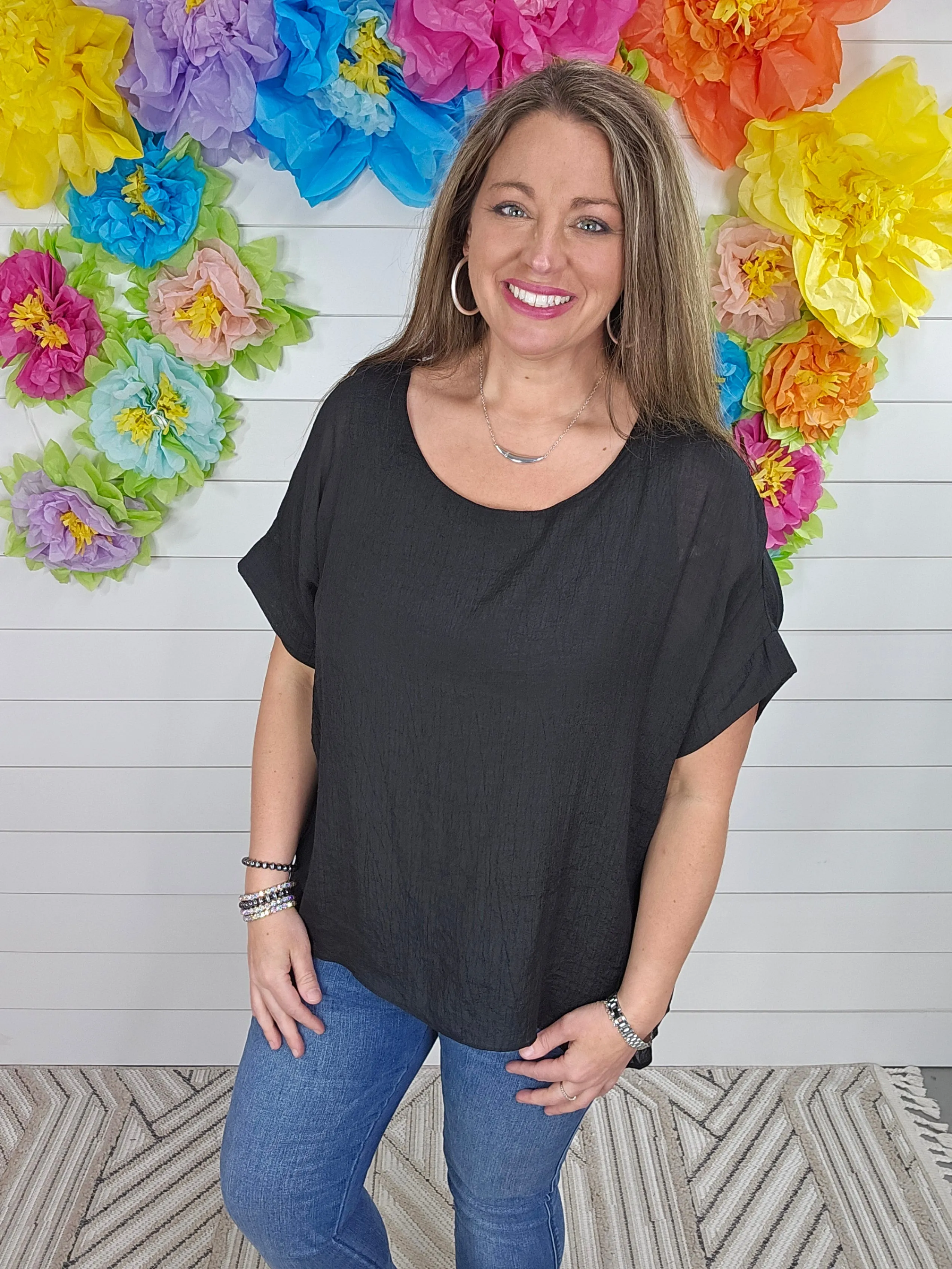 BLACK SHEER DOLMAN SLEEVE BLOUSE