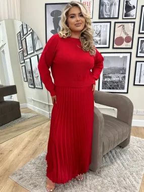 Blake Red Pleated Skirt Jumper Dress