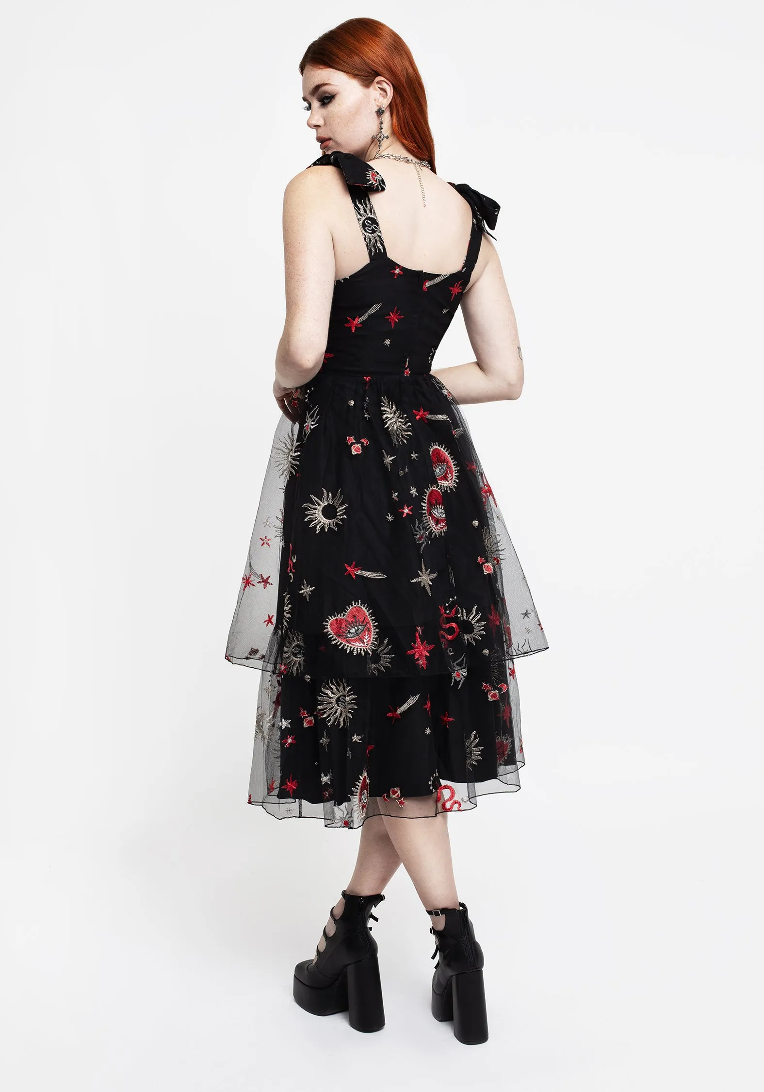 Bloodlust Embroidered Corset Midi Dress