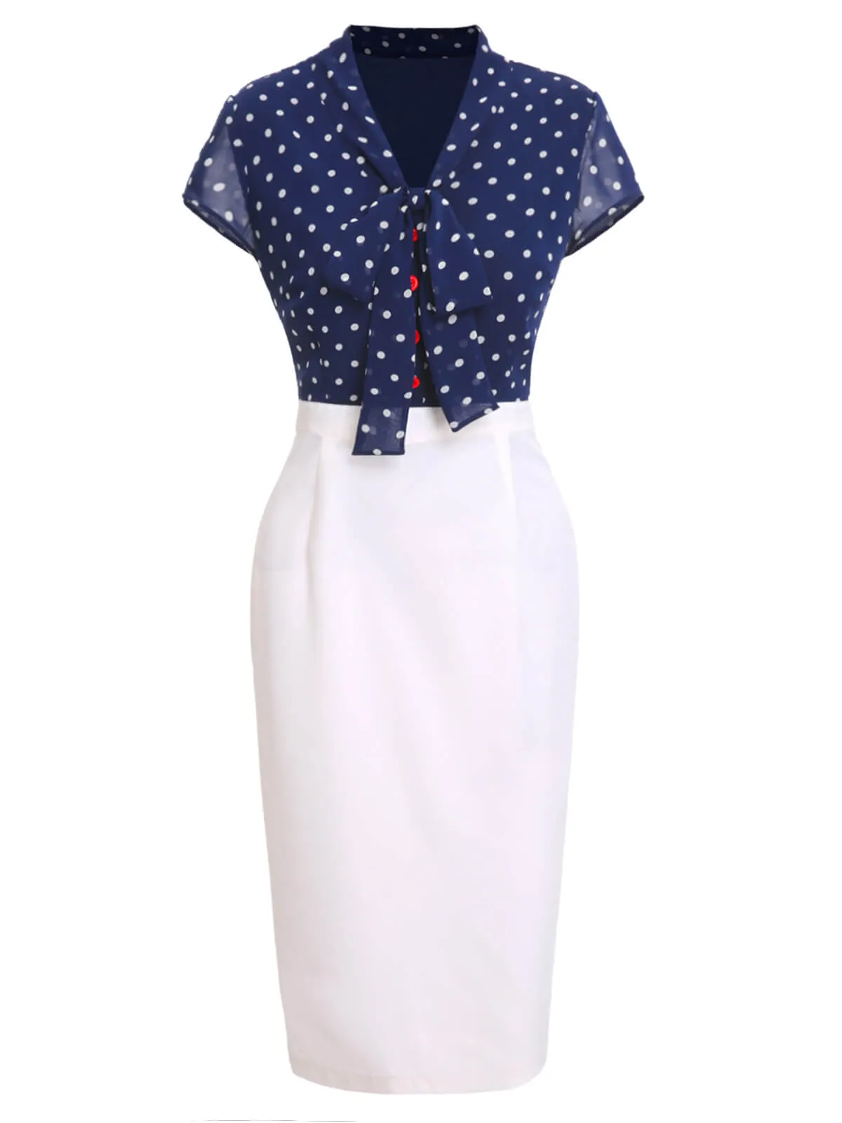 Blue & White 1960s Polka Dot Cap Sleeve Dress