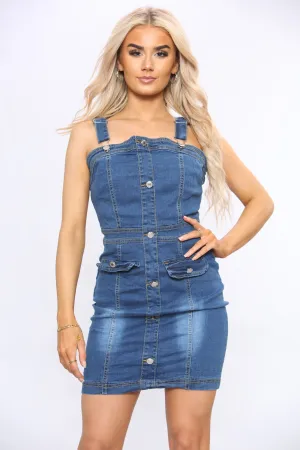 Blue Button Front Stretch Denim suit