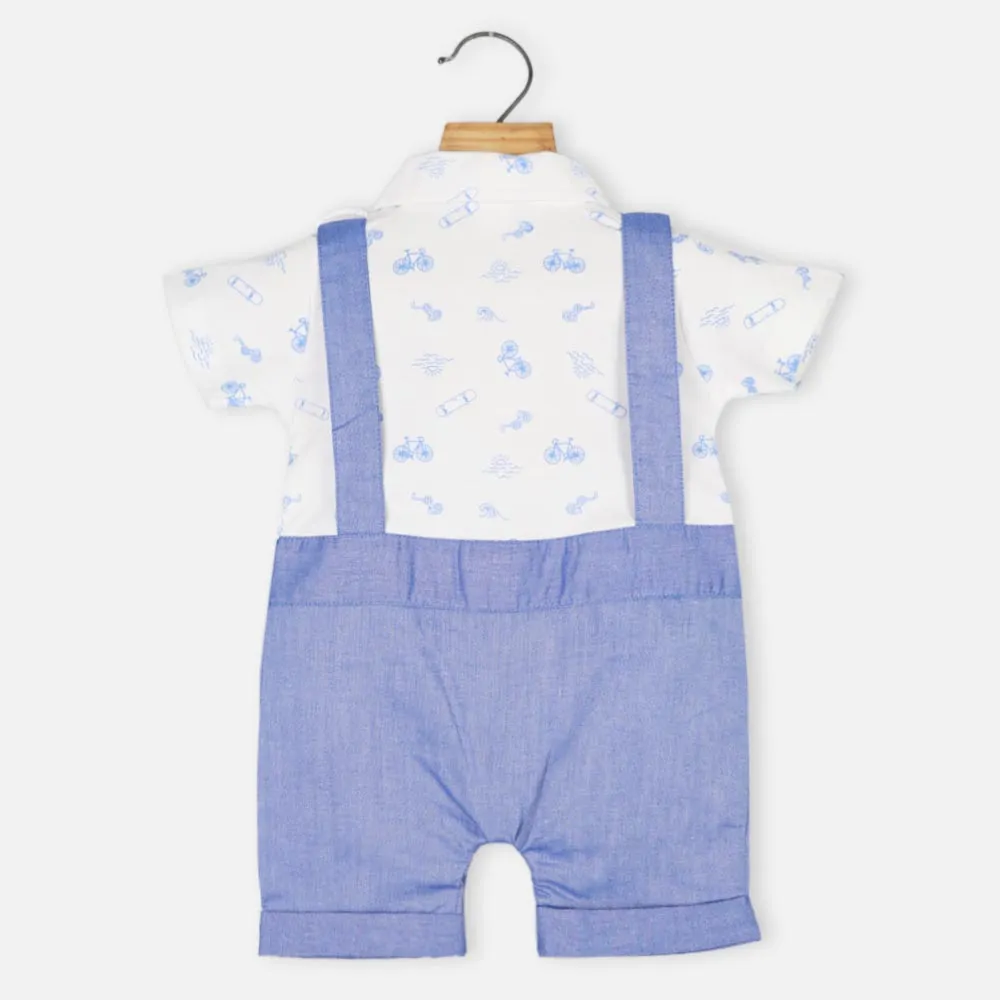 Blue Dungaree Style Romper With Attached T-Shirt