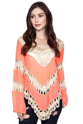 Bohemian Lacy Crochet Trim Tunic, Mango