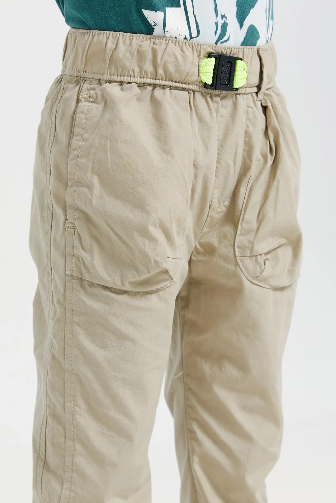 Boys Beige Pull-on Poplin Jogger With All Around Adjuster