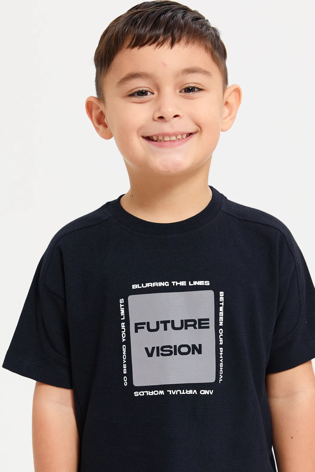 Boys Black Holographic Print T-Shirt