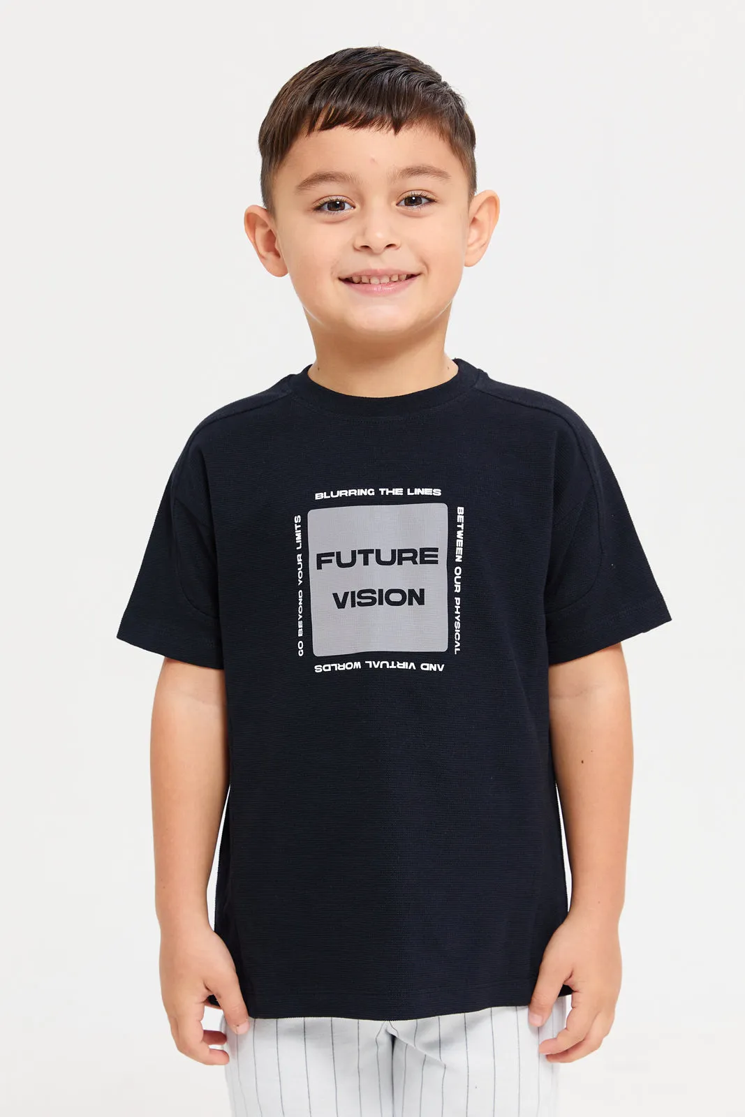 Boys Black Holographic Print T-Shirt