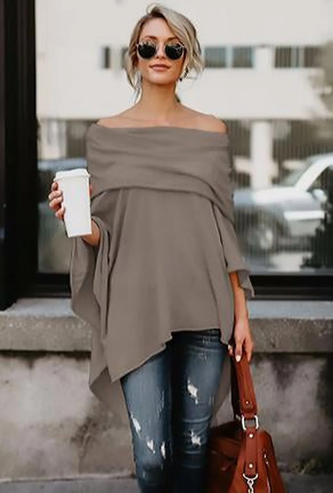 BRANDI - PONCHO JERSEY KNIT TOP