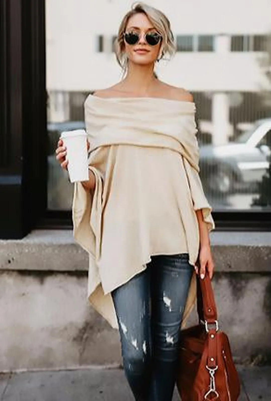 BRANDI - PONCHO JERSEY KNIT TOP