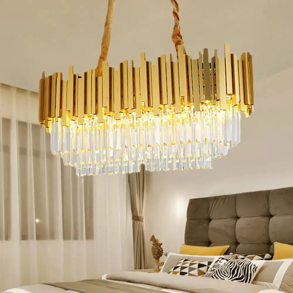 Brass Island Pendant - Traditional Crystal Dining Room Ceiling Light - 31.5"/39" Wide