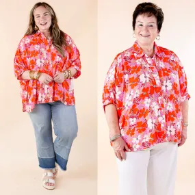 Bright Lifestyle Button Up Half Sleeve Floral Poncho Top in Pink Mix