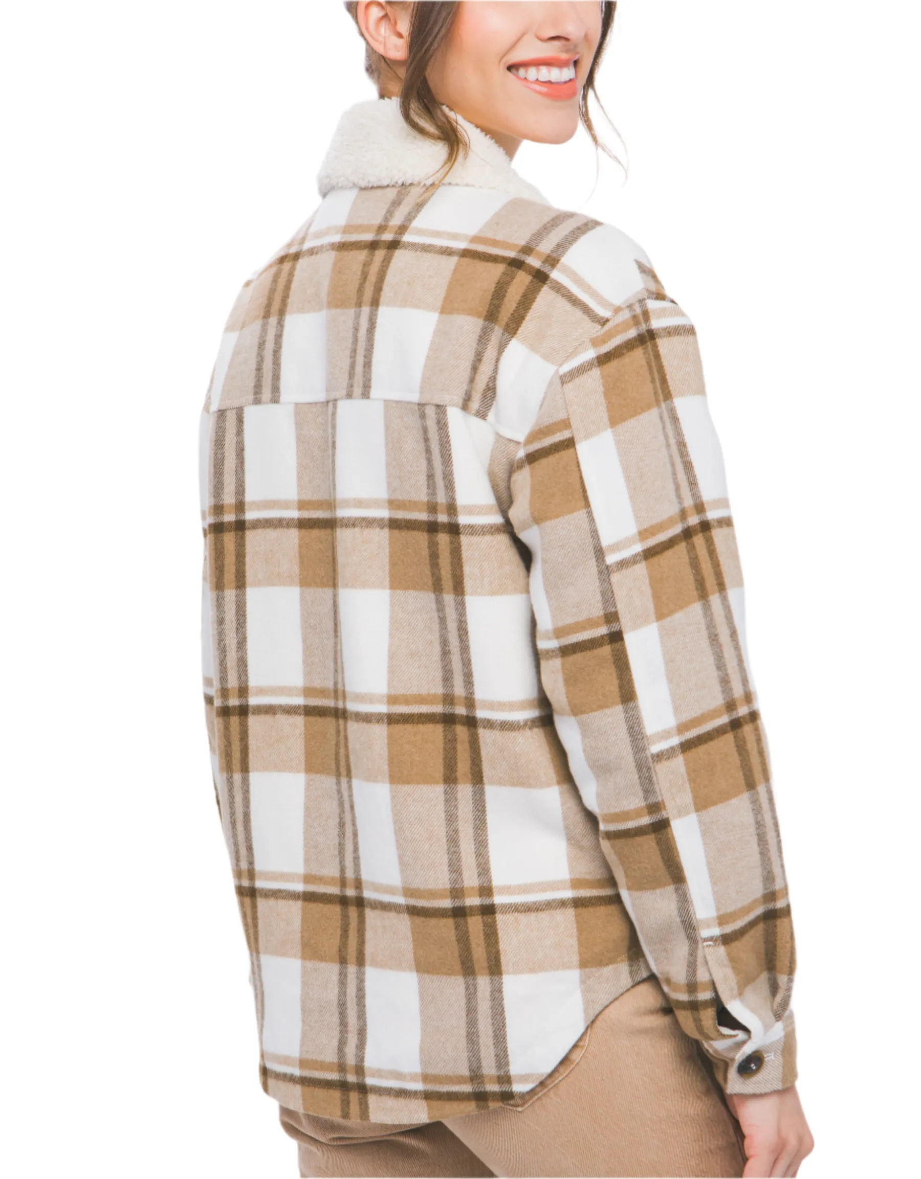 Camel Sherpa Collar Plaid Shacket