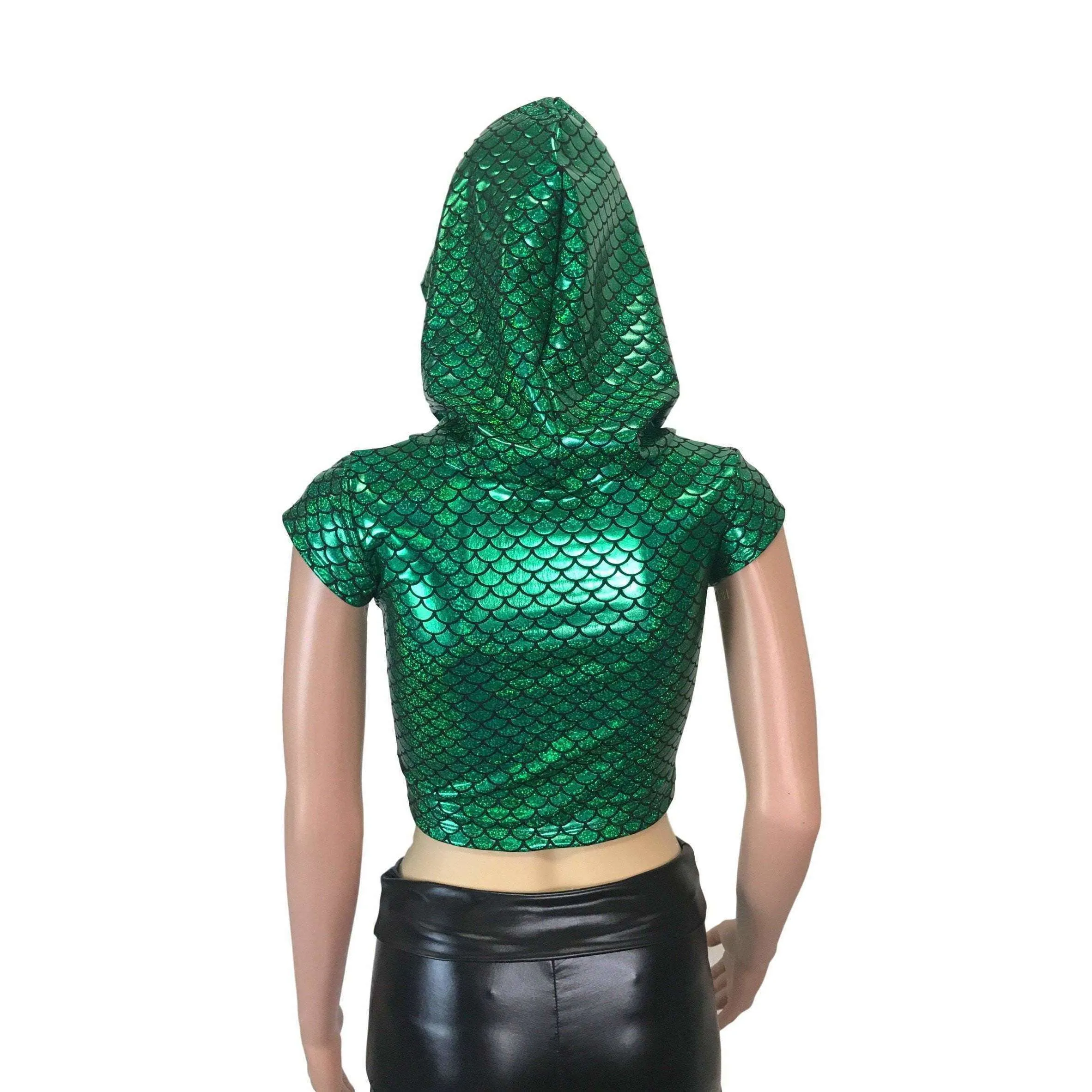 Cap Sleeve Cropped Hoodie - Green Mermaid Scale