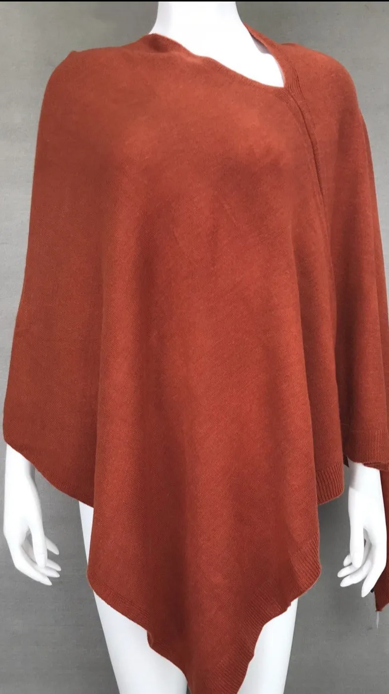 Cashmere-like Poncho - Rust