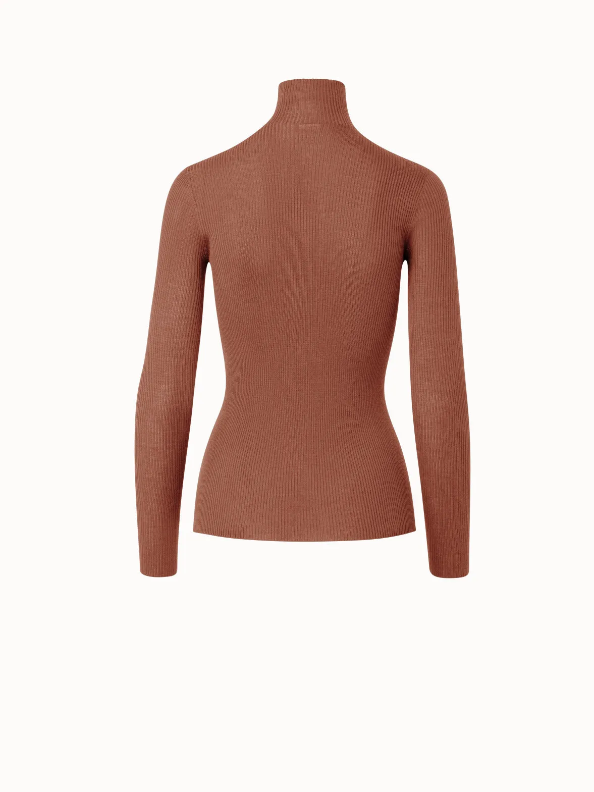 Cashmere Silk Fine Rib Mock Neck