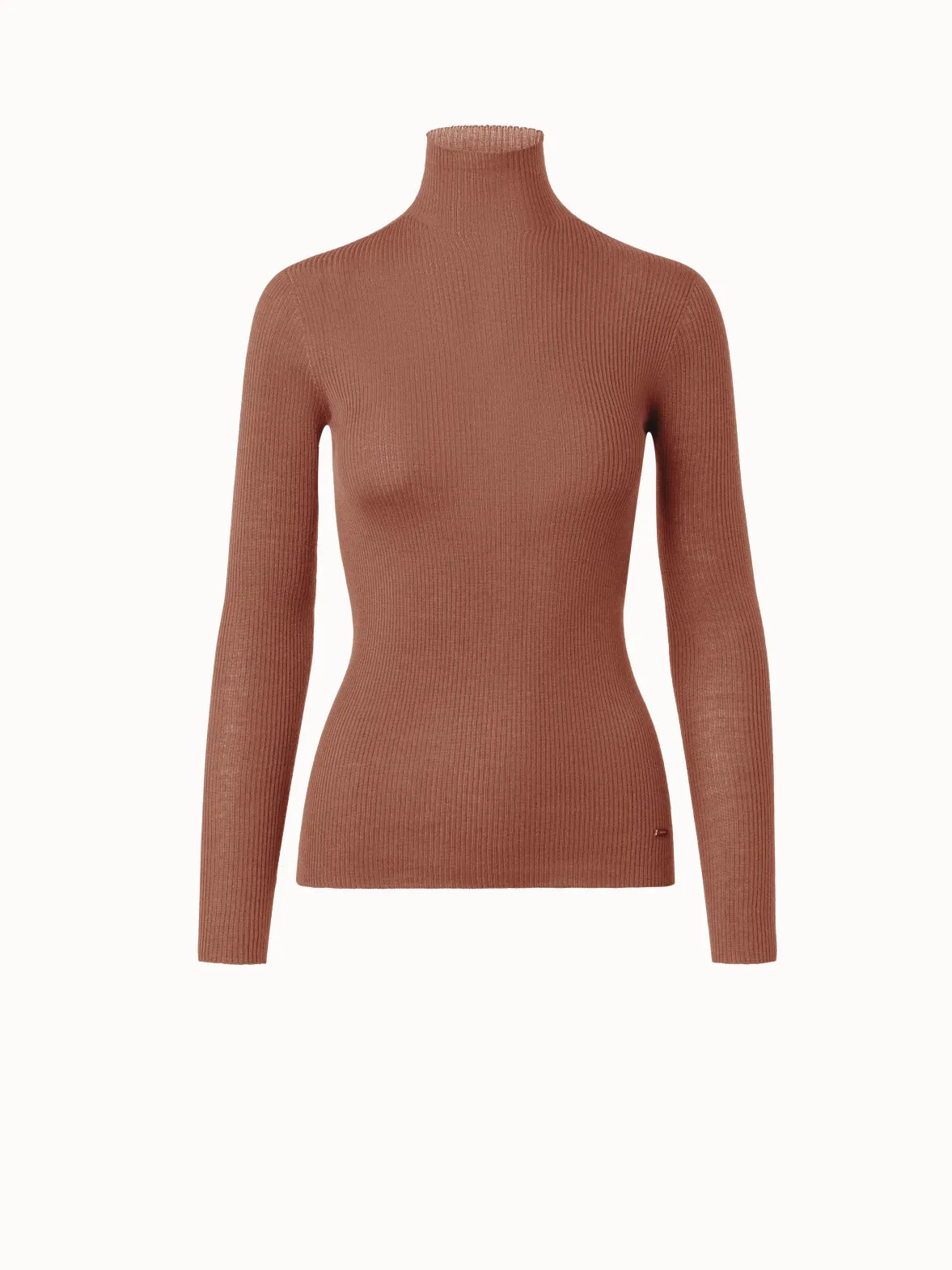 Cashmere Silk Fine Rib Mock Neck