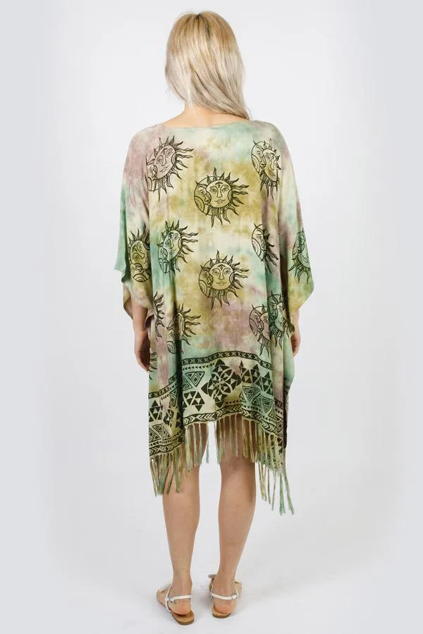 Celestial Romance Tie-Dye Fringed Poncho