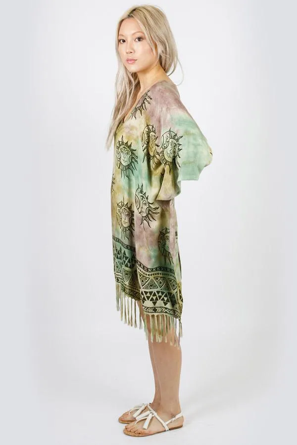 Celestial Romance Tie-Dye Fringed Poncho