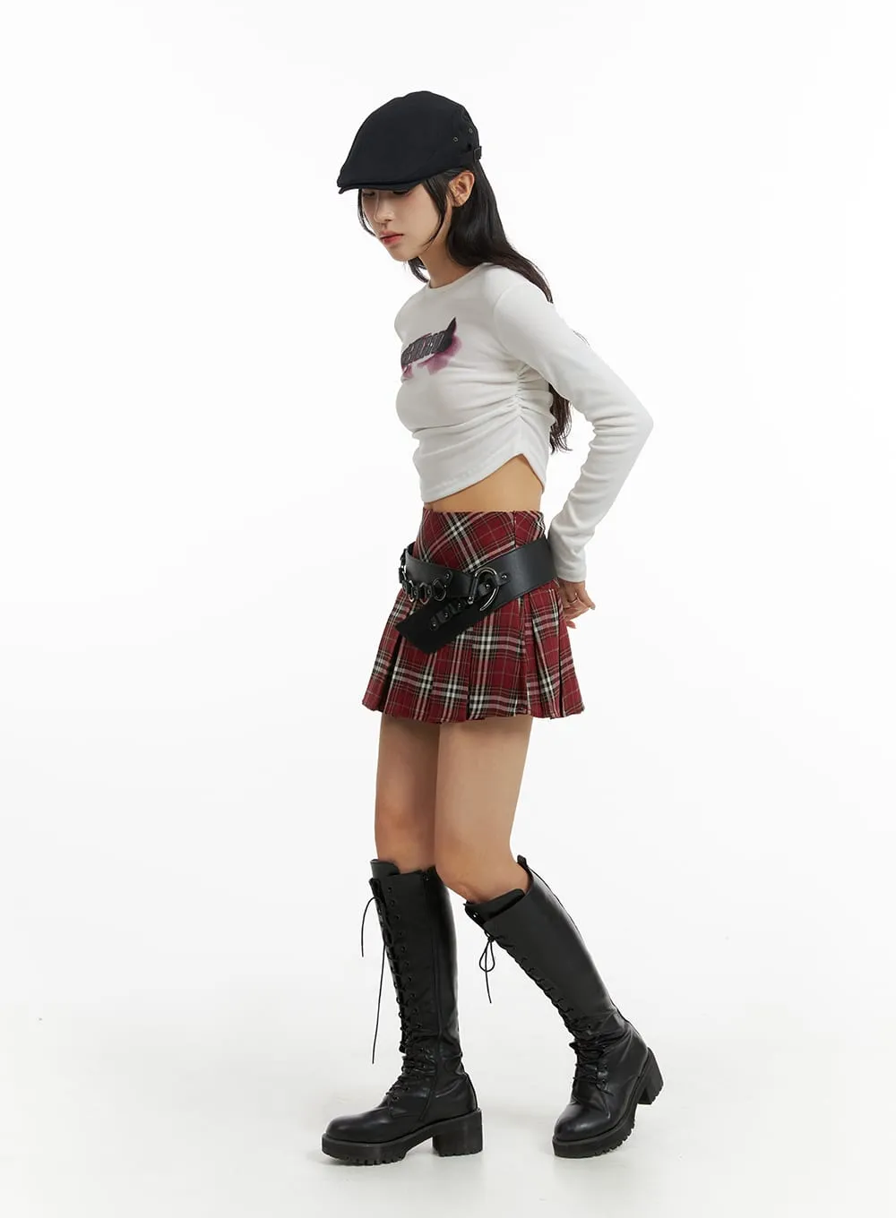 Checkered Pleated Mini Skirt IM405