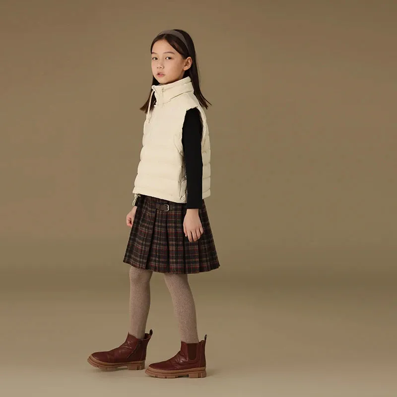 Children's Retro Plaid Wool Casual Thick Pleated Autumn Winter School Skirt