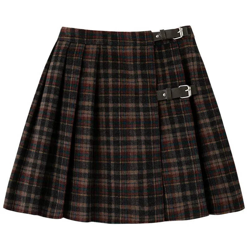 Children's Retro Plaid Wool Casual Thick Pleated Autumn Winter School Skirt